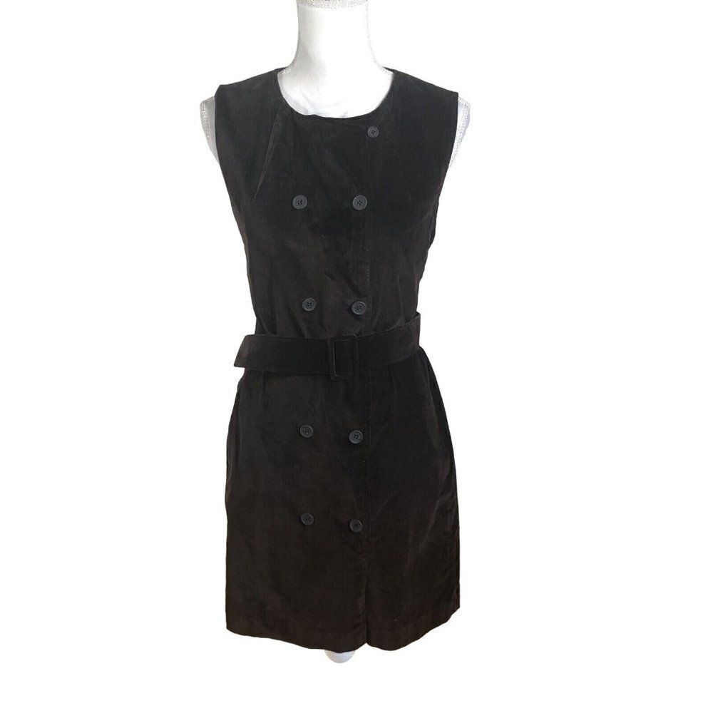Limited America Vtg Double Breasted Belted Jacket Dress 10 Brown Velveteen